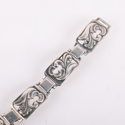 1527 - EILER & MARLOE - an Art Deco Danish silver floral panel bracelet, model no. 122, band width 12.8mm, ... 