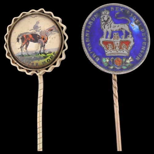 1548 - 2 Vintage stickpins, including Essex Crystal style example, and enamel coin, 13.8mm, 7.5g total (2)