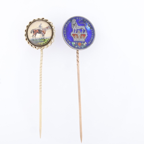 1548 - 2 Vintage stickpins, including Essex Crystal style example, and enamel coin, 13.8mm, 7.5g total (2)