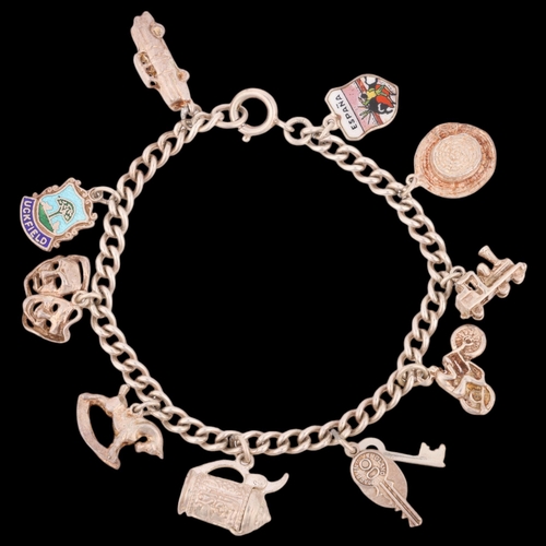 1549 - A sterling silver curb link charm bracelet, 18cm, 27.3g