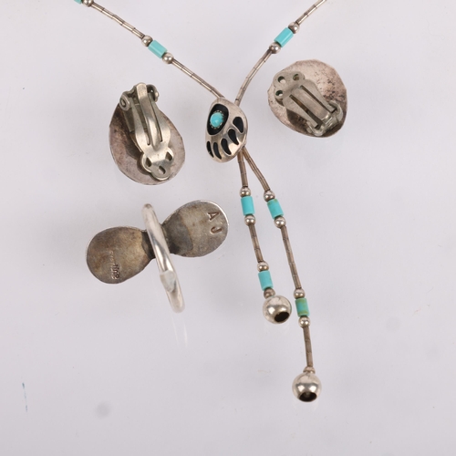 1552 - ANDREW JOHNSON - a Native American Navajo sterling silver turquoise 'Bear Paw Print' demi-parure, co... 