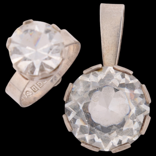 1560 - HEDBERGS GULD & SILVER AB - a Swedish modernist sterling silver rock crystal matching pendant and ri... 