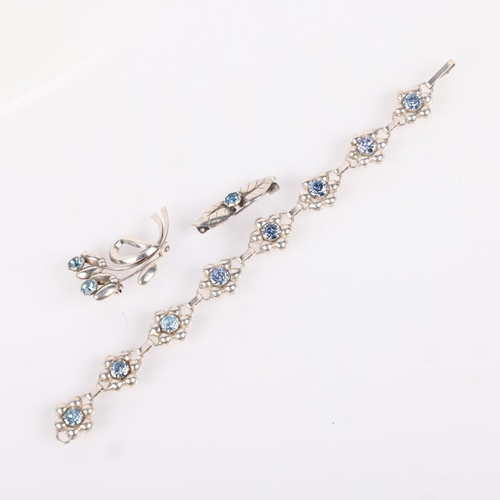 1562 - A Danish modernist sterling silver blue crystal matched jewellery set, makers include Hermann Siersb... 