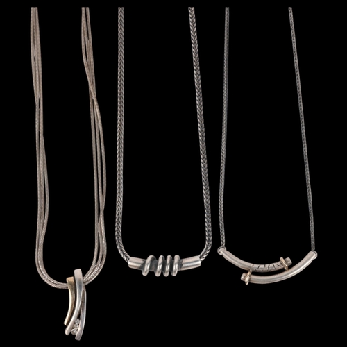 1576 - 3 Danish sterling silver pendant necklaces, makers include Jens Ove Pedersen, largest pendant 34.5mm... 