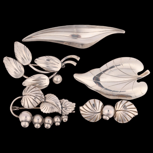 1579 - HERMANN SIERSBOL - 5 Danish modernist sterling silver floral brooches, largest 66.9mm, 2.7g total (5... 