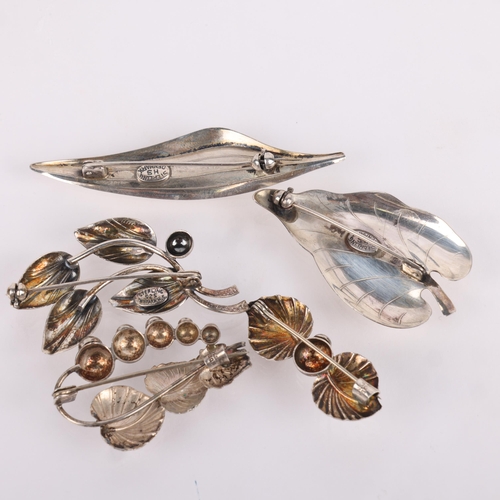 1579 - HERMANN SIERSBOL - 5 Danish modernist sterling silver floral brooches, largest 66.9mm, 2.7g total (5... 