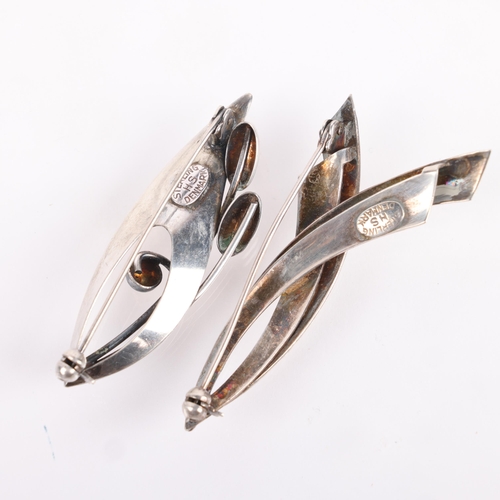 1580 - HERMANN SIERSBOL - 2 Danish modernist sterling silver stylised brooches, largest 55.6mm, 10.3g total... 