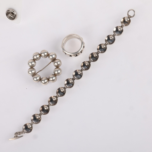 1586 - Various Danish silver bead jewellery, makers include Hermann Siersbol, comprising panel bracelet 17c... 