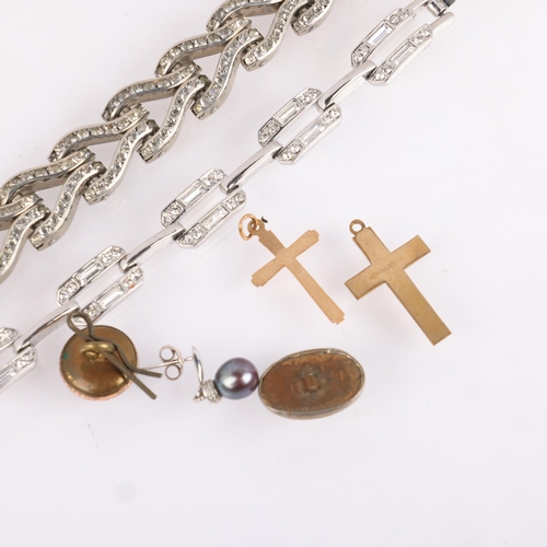 1589 - Various jewellery, including 9ct gold cross pendant, 0.7g, Vintage paste bracelet, etc