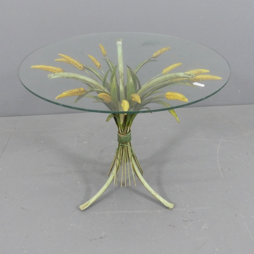 2191 - A mid-century Hollywood Regency style painted wheatsheaf design table with circular glass top. Diame... 