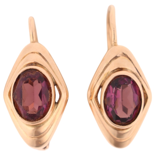 1376 - A pair of 9ct gold amethyst earrings, with English lock fittings, 14.9mm, 1.2g