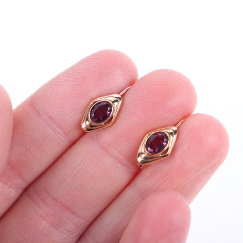 1376 - A pair of 9ct gold amethyst earrings, with English lock fittings, 14.9mm, 1.2g