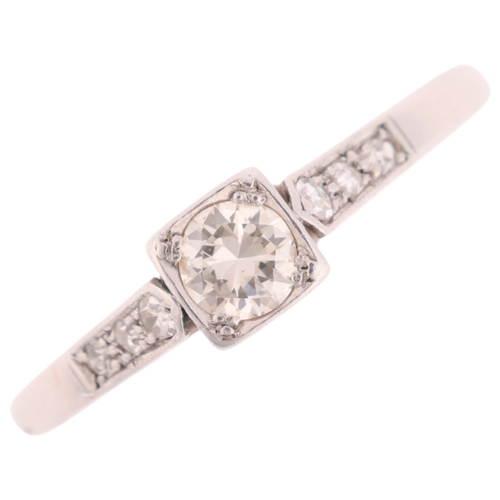 1396 - An Art Deco 18ct white gold 0.25ct single stone diamond ring, square set with round transitional-cut... 