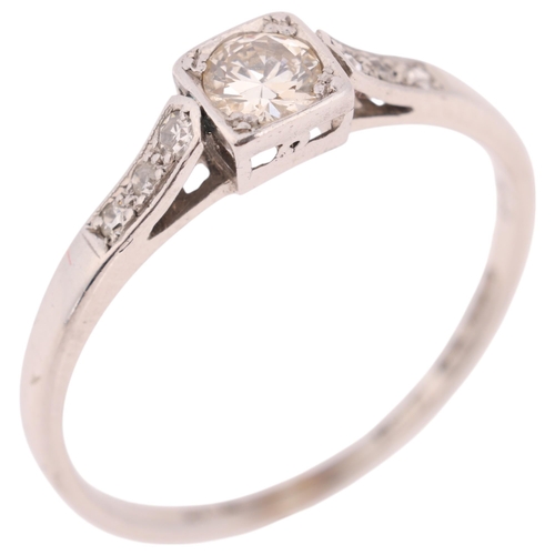 1396 - An Art Deco 18ct white gold 0.25ct single stone diamond ring, square set with round transitional-cut... 