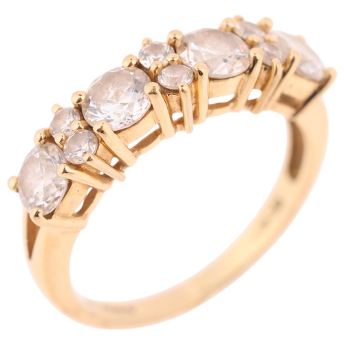 1402 - An 18ct gold cubic zirconia half hoop ring, setting height 4.9mm, size J, 3g