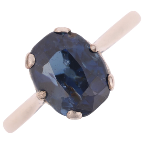 1408 - A platinum single stone sapphire ring, claw set with 3.75ct oval mixed-cut sapphire, sapphire weight... 