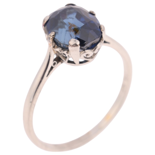 1408 - A platinum single stone sapphire ring, claw set with 3.75ct oval mixed-cut sapphire, sapphire weight... 