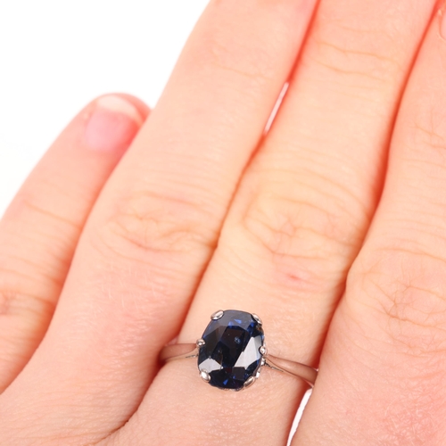 1408 - A platinum single stone sapphire ring, claw set with 3.75ct oval mixed-cut sapphire, sapphire weight... 