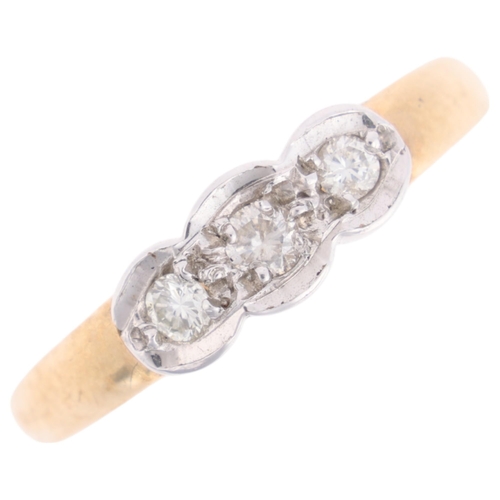 1412 - A 9ct gold three stone diamond ring, maker EAS, Sheffield 2001, set with modern round brilliant-cut ... 