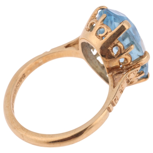 1422 - A 9ct gold blue paste dress ring, maker S & Co, Birmingham 1978, setting height 16mm, size M, 4.2g