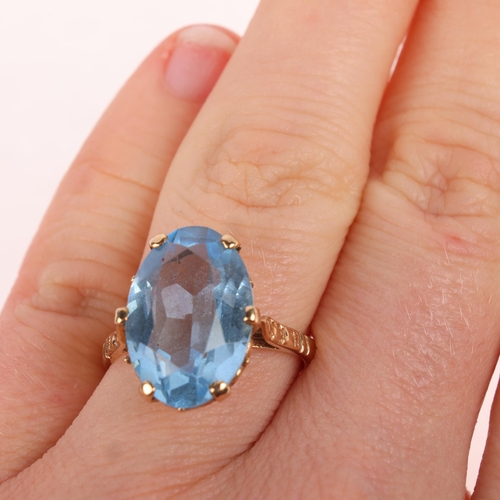 1422 - A 9ct gold blue paste dress ring, maker S & Co, Birmingham 1978, setting height 16mm, size M, 4.2g