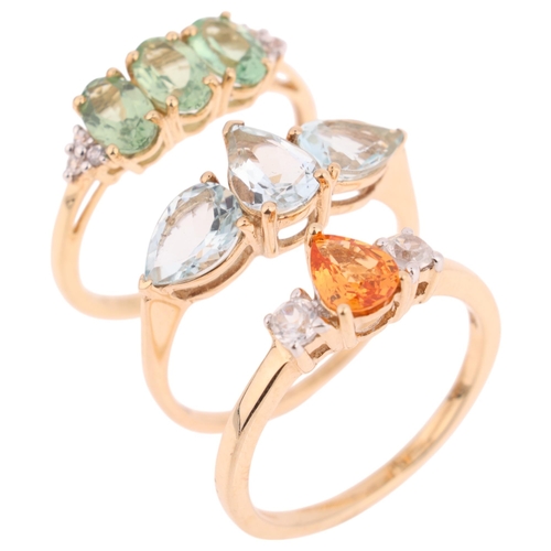 1436 - 3 x 9ct gold gem set rings, all size N, 5.7g total (3)