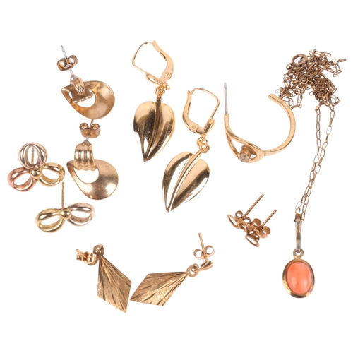 1437 - Various jewellery, including leaf drop earrings, coral pendant necklace, etc, 8.2g total