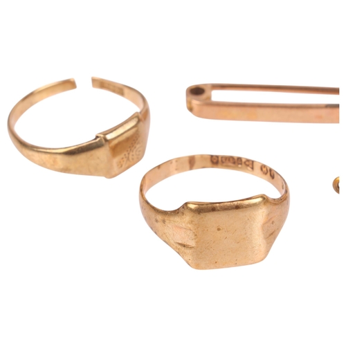 1440 - Various jewellery, including 9ct gold signet ring, size R, 9ct brooch, etc, 7.6g weighable