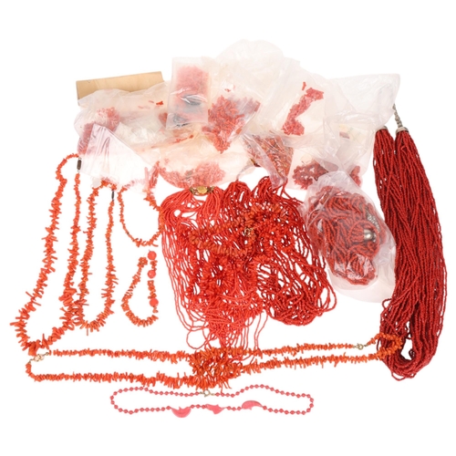 1444 - A quantity of coral jewellery, including bead necklaces and loose beads