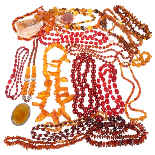 1445 - A quantity of amber, cherry amber and Bakelite bead necklaces