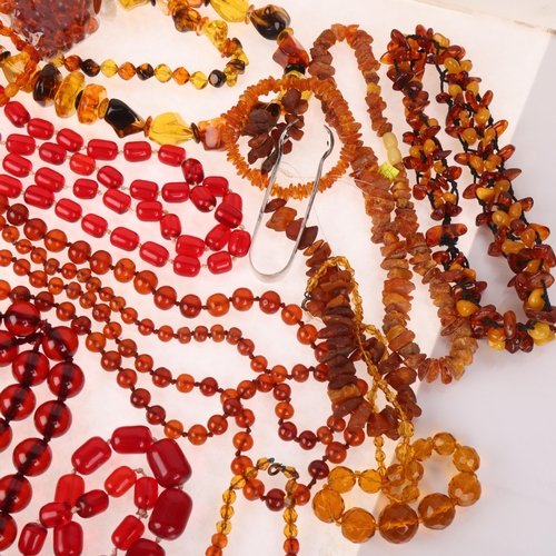 1445 - A quantity of amber, cherry amber and Bakelite bead necklaces