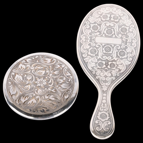 1609 - 2 Danish miniature silver mirrors, including circular example by Bernhard Hertz, and hand mirror exa... 