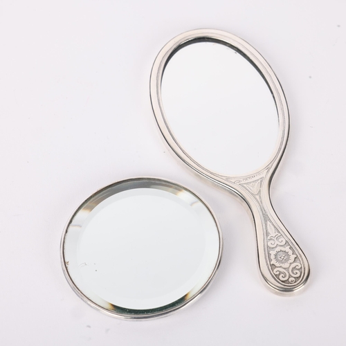 1609 - 2 Danish miniature silver mirrors, including circular example by Bernhard Hertz, and hand mirror exa... 