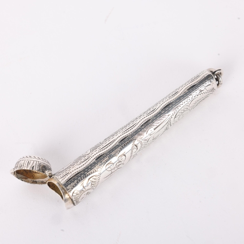 1613 - A George V silver cheroot holder case, maker WH, London 1916, allover foliate engraved decoration, 8... 