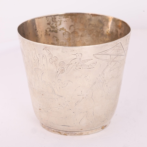 1635 - A Portuguese silver 'Chinoiserie' beaker, Antonio Firmo Da Costa, Lisburn circa 1800, circular flare... 