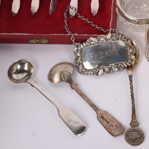 1642 - Various silver, including dressing table powder jar, candlestick holder, napkin rings, etc