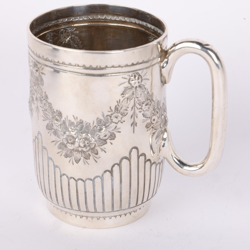 1644 - A late Victorian silver christening mug, Atkin Brothers, Sheffield 1894, cylindrical form with relie... 