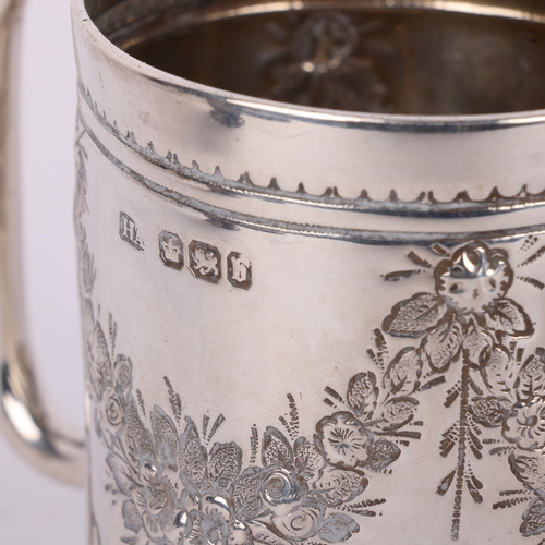 1644 - A late Victorian silver christening mug, Atkin Brothers, Sheffield 1894, cylindrical form with relie... 