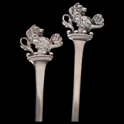 1654 - A pair of Victorian silver heraldic meat skewers, John Samuel Hunt, London 1853, commissioned by Hug... 