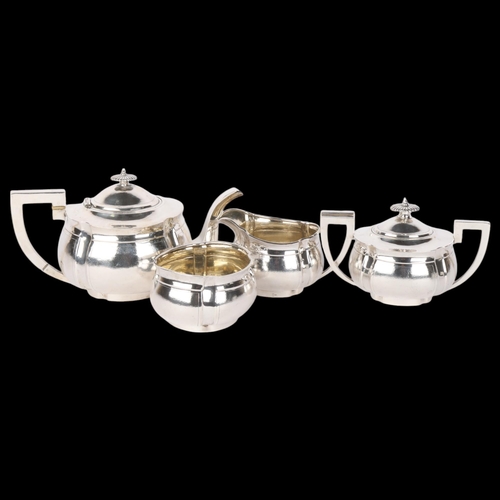 1657 - A Chinese export silver 4-piece tea set, Hung Chong, Hong Kong circa 1900, comprising teapot, 2-hand... 