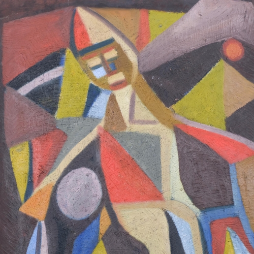 201 - C S Kirk, abstract knight, textured impasto oil on board, dated 1963 verso, 52cm x 41cm, framed