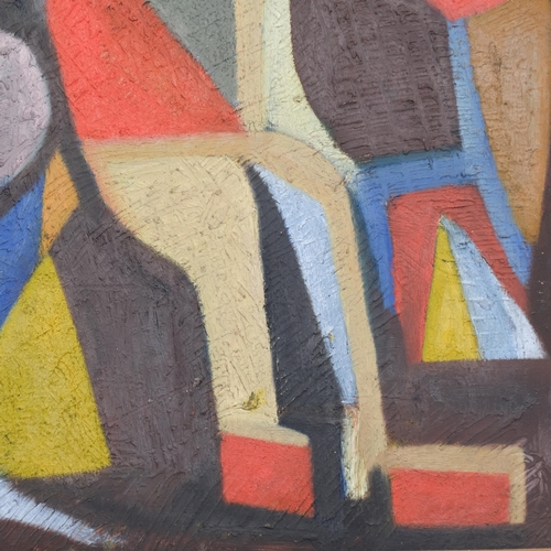 201 - C S Kirk, abstract knight, textured impasto oil on board, dated 1963 verso, 52cm x 41cm, framed