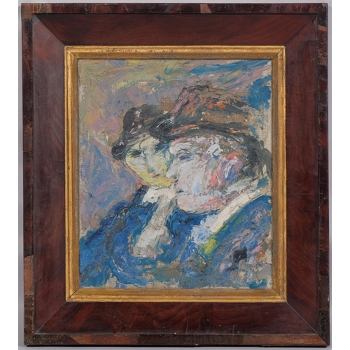 202 - Impressionist portrait of 2 figures, early to mid-20th century oil on canvas, unsigned, 29cm x 24cm,... 