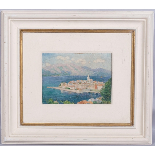 203 - H W Simpson, impressionist Italian lakeside town, oil on board, 18cm x 25cm, framed