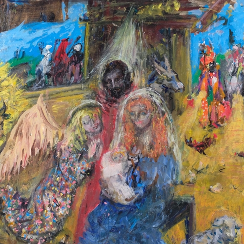 205 - Guillemette Morand (1913 - 1989), The Holy Family, oil on canvas, 65cm x 81cm, unframed