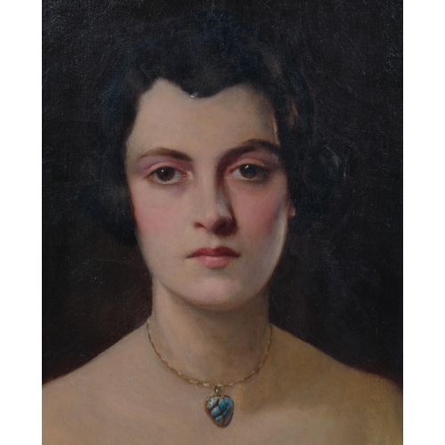 206 - Portrait of a young woman, early 20th century oil on canvas, indistinct artist, name verso, 41cm x 3... 