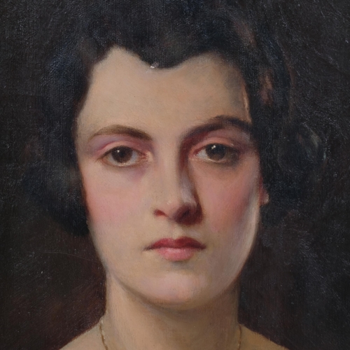 206 - Portrait of a young woman, early 20th century oil on canvas, indistinct artist, name verso, 41cm x 3... 