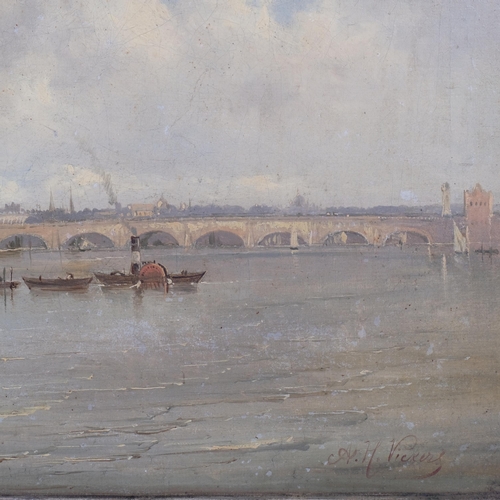 209 - Alfred H Vickers (1834 - 1919), Thames at Westminster, oil on canvas, 51cm x 76cm, slip frame