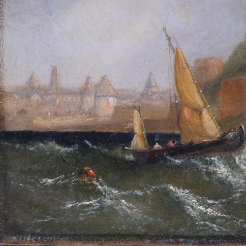 212 - William Adolphus Knell (1805 - 1875), Dieppe coastal scene, oil on canvas, 25cm x 31cm, unframed