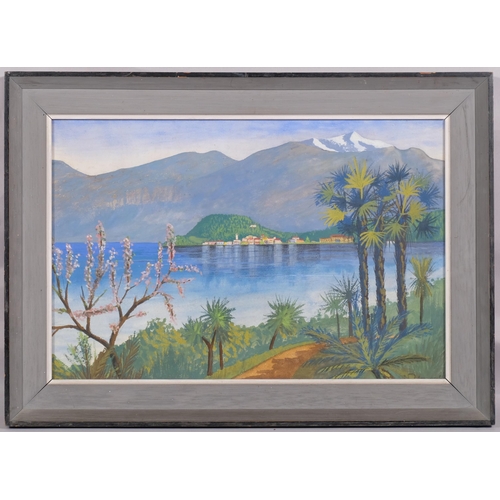 217 - David Howarth, tropical lake scene, oil on board, circa 1960s, 35cm x 52cm, framed and glazed